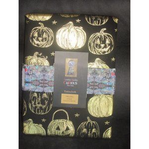 Cynthia Rowley Halloween Pumpkin Tablecloth oblong 60' x 120" GOLD Black Jack O